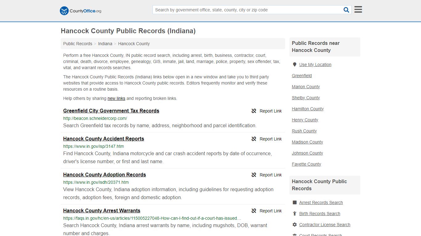 Hancock County Public Records (Indiana) - County Office